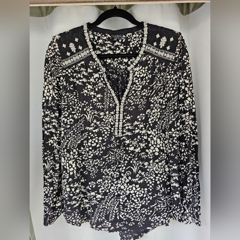 Lucky Brand Blouse Women Large Cotton Blend